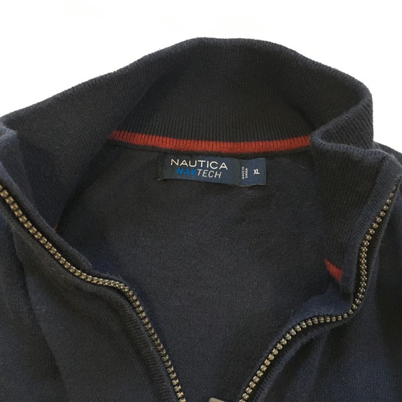 Nautica‎ Navtech Mens Navy Red Stripe 1/4 Zip Sweater Size XL - Picture 2 of 4